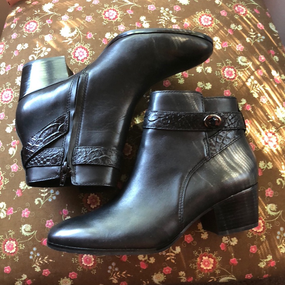 COACH Paulina Black Leather Ankle Bootie